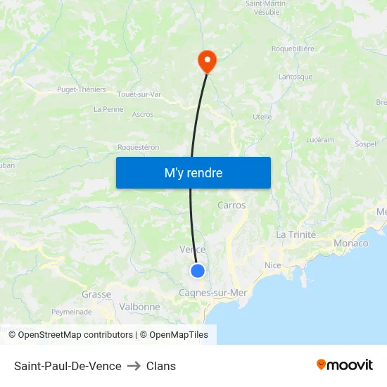 Saint-Paul-De-Vence to Clans map