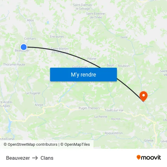 Beauvezer to Clans map