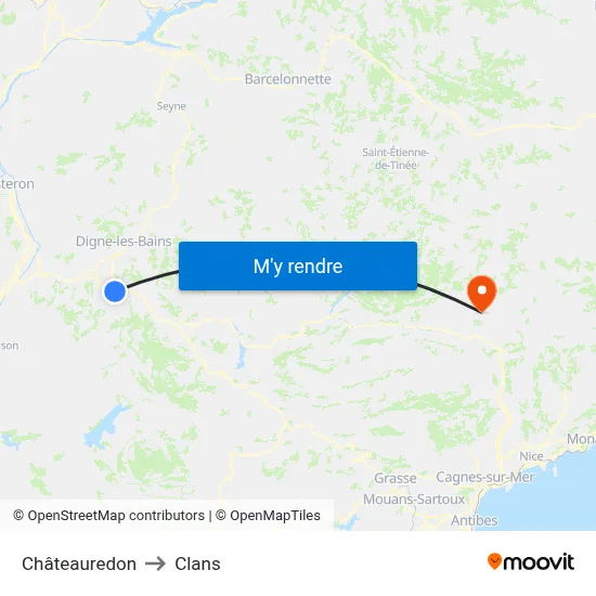Châteauredon to Clans map
