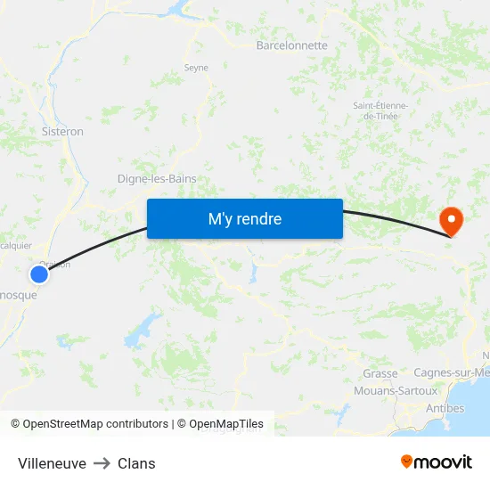 Villeneuve to Clans map