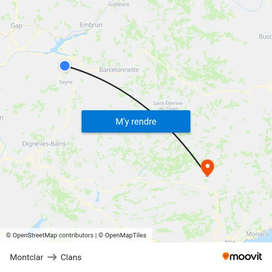 Montclar to Clans map