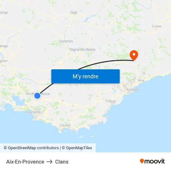 Aix-En-Provence to Clans map