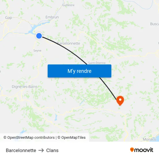 Barcelonnette to Clans map