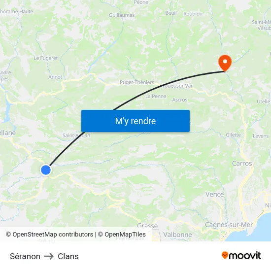 Séranon to Clans map