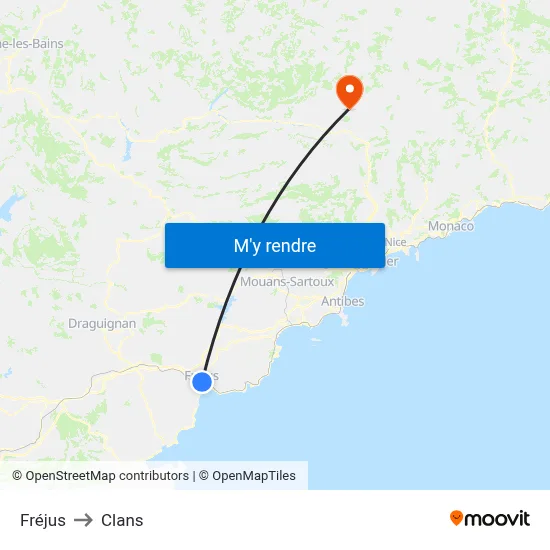 Fréjus to Clans map