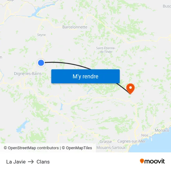 La Javie to Clans map