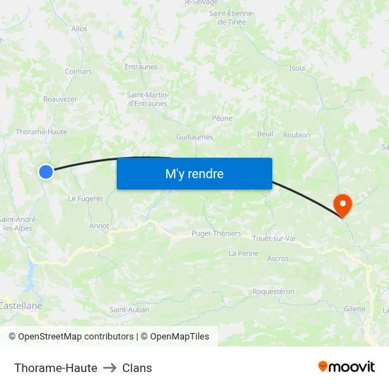 Thorame-Haute to Clans map