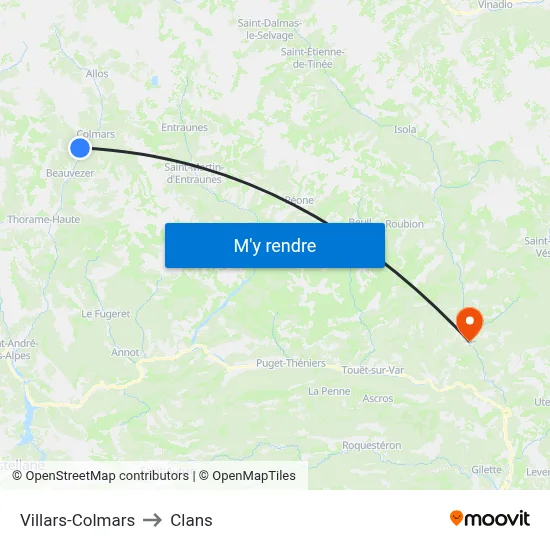 Villars-Colmars to Clans map