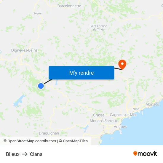 Blieux to Clans map