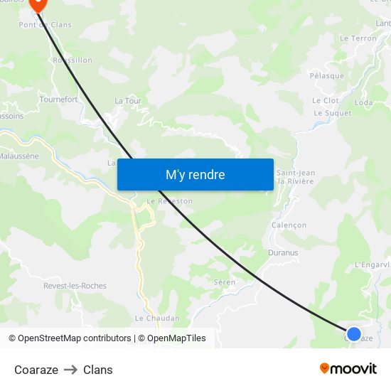 Coaraze to Clans map