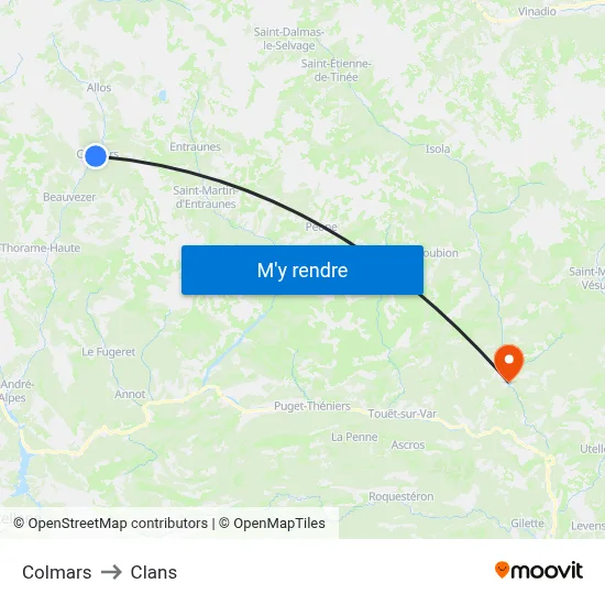 Colmars to Clans map