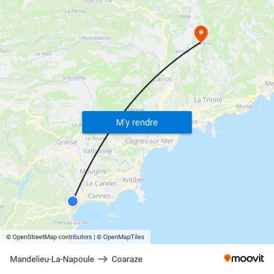 Mandelieu-La-Napoule to Coaraze map