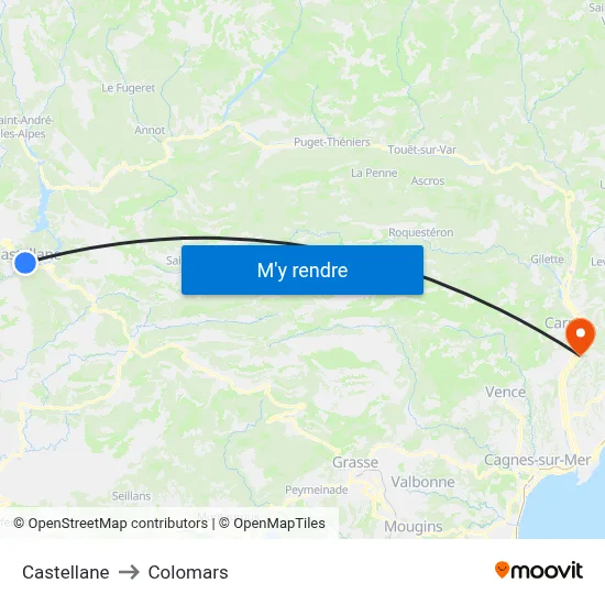 Castellane to Colomars map