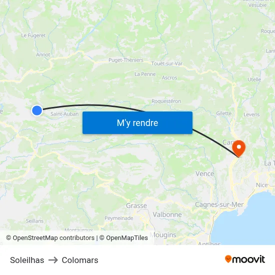 Soleilhas to Colomars map
