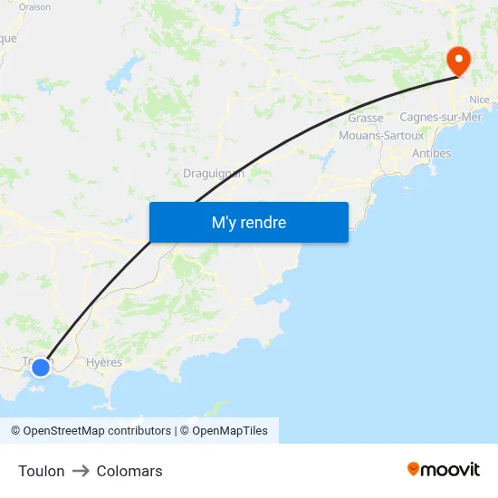 Toulon to Colomars map