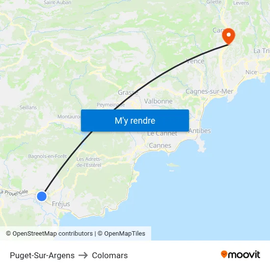 Puget-Sur-Argens to Colomars map