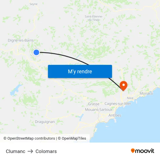 Clumanc to Colomars map