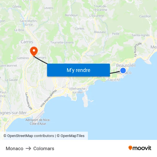 Monaco to Colomars map