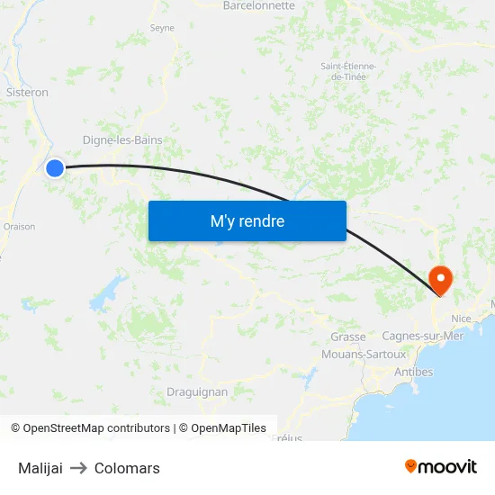 Malijai to Colomars map