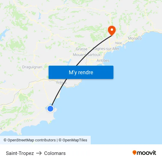 Saint-Tropez to Colomars map