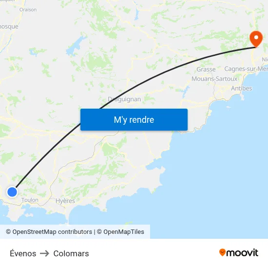 Évenos to Colomars map