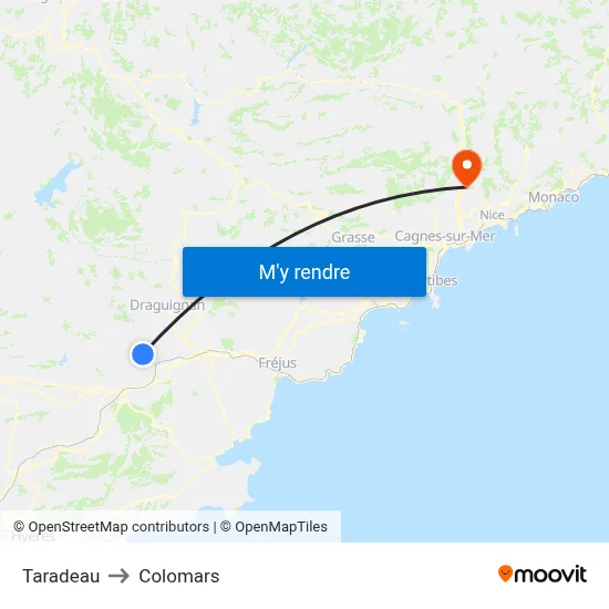 Taradeau to Colomars map