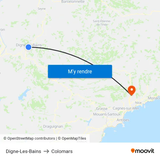 Digne-Les-Bains to Colomars map