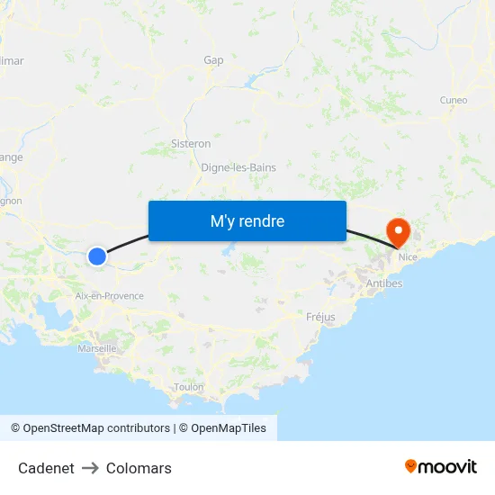 Cadenet to Colomars map