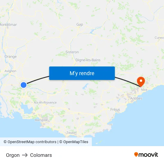 Orgon to Colomars map