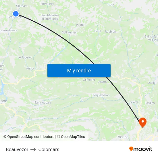 Beauvezer to Colomars map