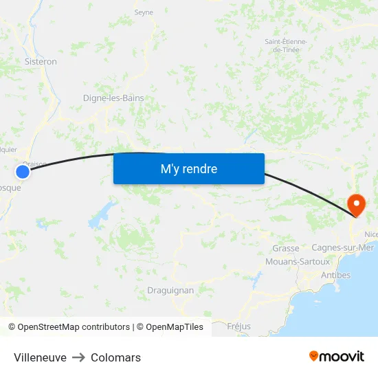 Villeneuve to Colomars map