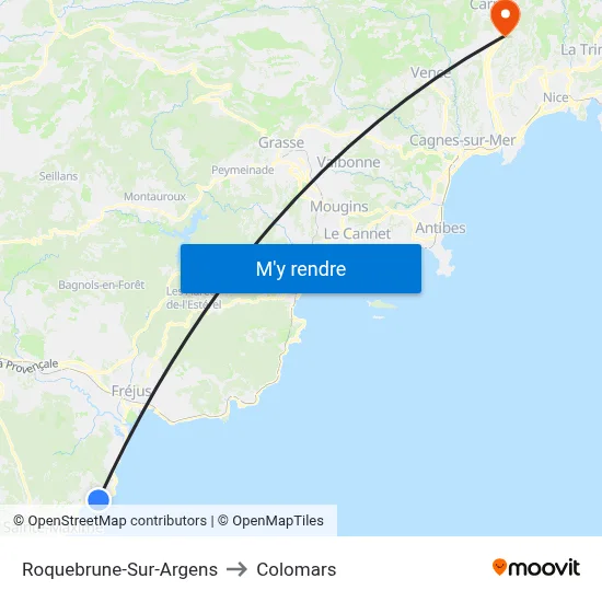 Roquebrune-Sur-Argens to Colomars map