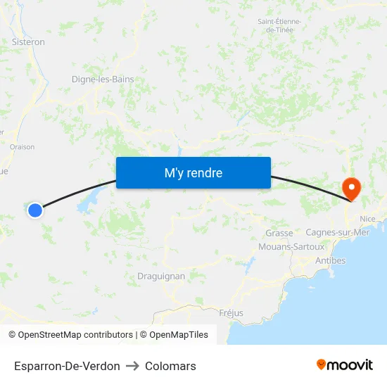 Esparron-De-Verdon to Colomars map