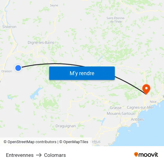 Entrevennes to Colomars map