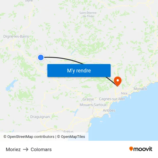 Moriez to Colomars map