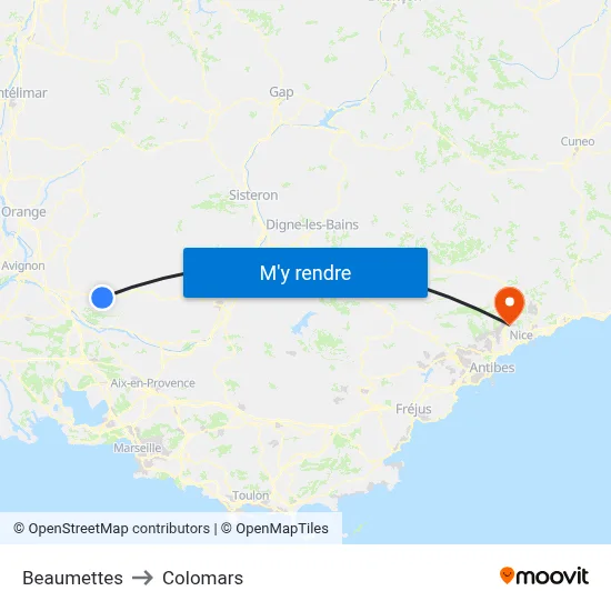Beaumettes to Colomars map