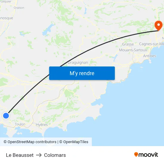 Le Beausset to Colomars map