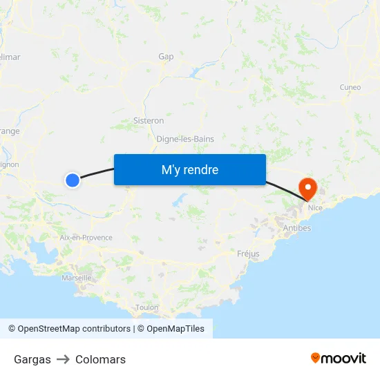 Gargas to Colomars map