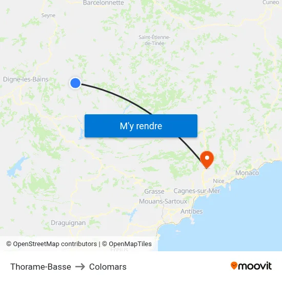 Thorame-Basse to Colomars map