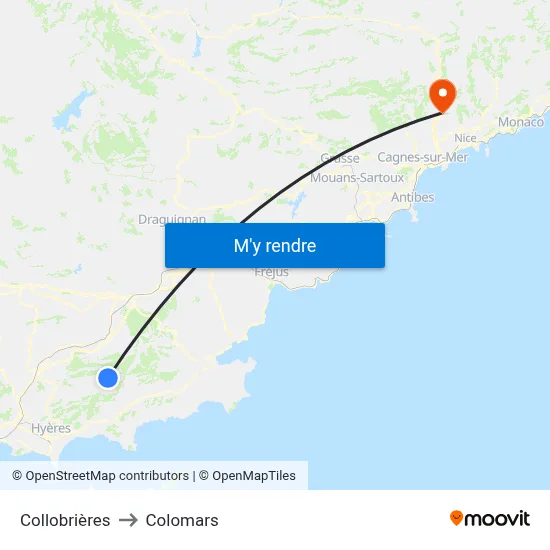 Collobrières to Colomars map