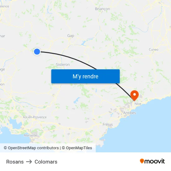 Rosans to Colomars map