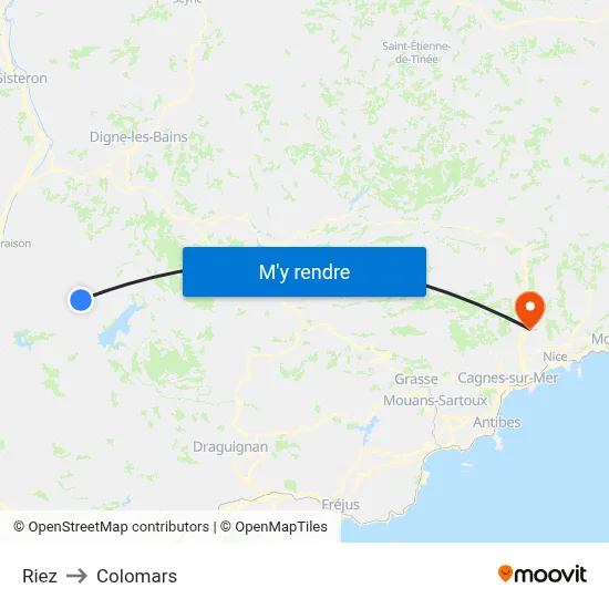 Riez to Colomars map