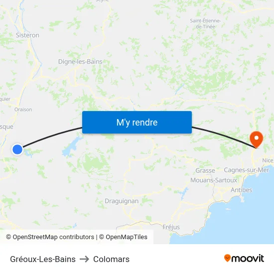 Gréoux-Les-Bains to Colomars map