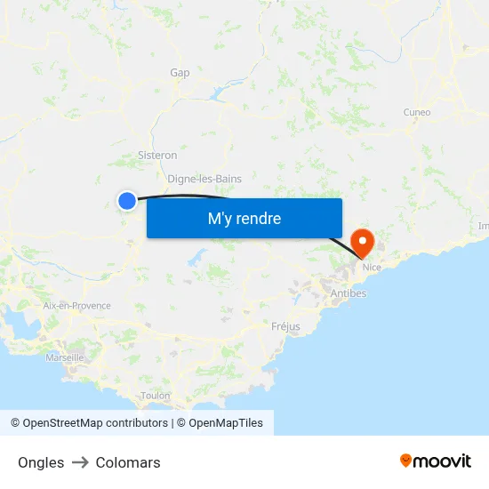Ongles to Colomars map