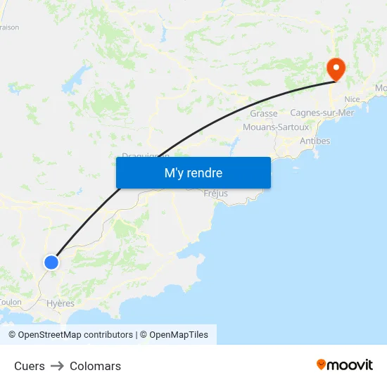 Cuers to Colomars map