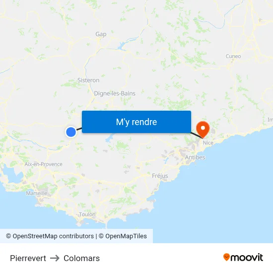Pierrevert to Colomars map