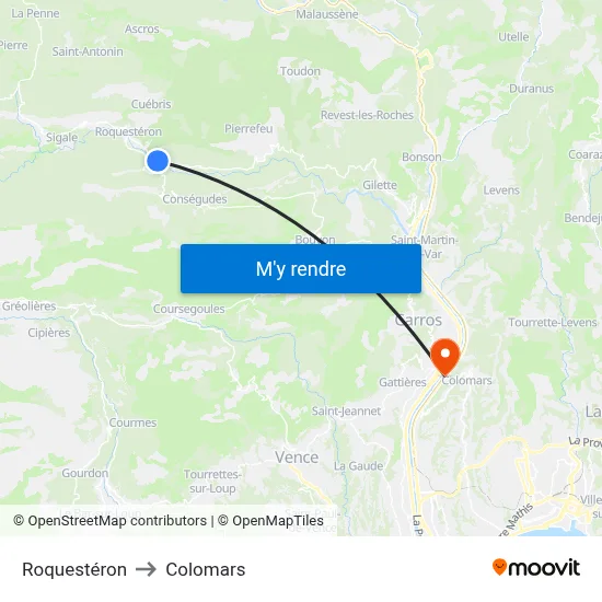 Roquestéron to Colomars map