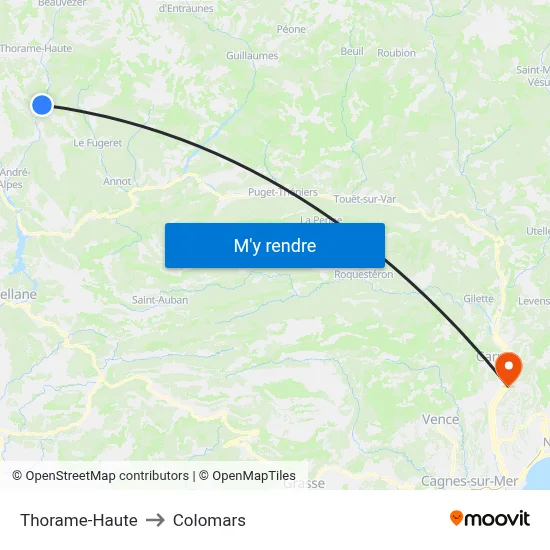 Thorame-Haute to Colomars map