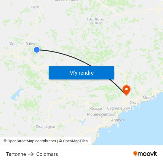 Tartonne to Colomars map