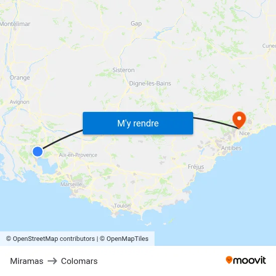 Miramas to Colomars map